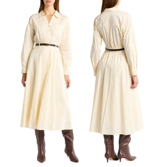 Zoe and Claire Shirtdress Long Sleeve Elegant Minimalist Ecru Peasant Garden S - Picture 1 of 13